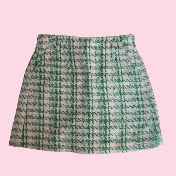 Green Soft Plaid Mini Skort Skirt